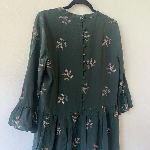 Madewell Women’s Green Bell Sleeves Silk Tie-Neck Wild Botanic Dress Size Small - Picture 10 of 11